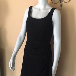 Alex Evenings Embellished Square Neck Sleeveless Gathered Side  Black Dress